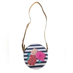 Chico’s Summer Handbag New With Tag Navy/ White Stripe With Embroidery